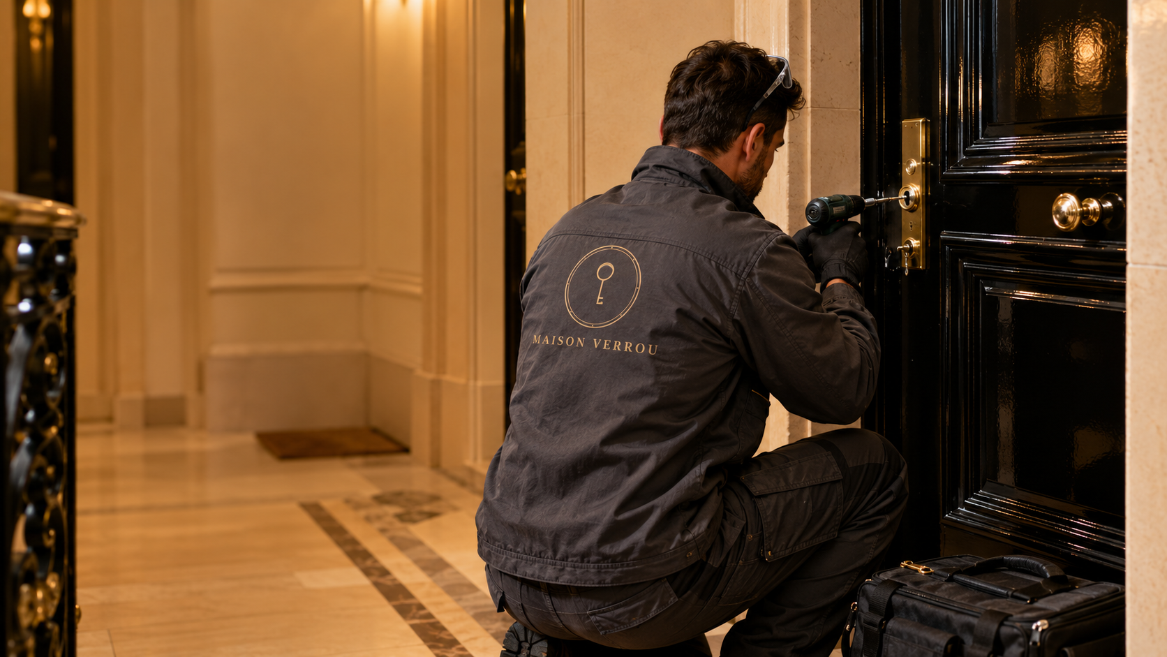 Serrurier Maison Verrou intervenant sur une serrure de porte